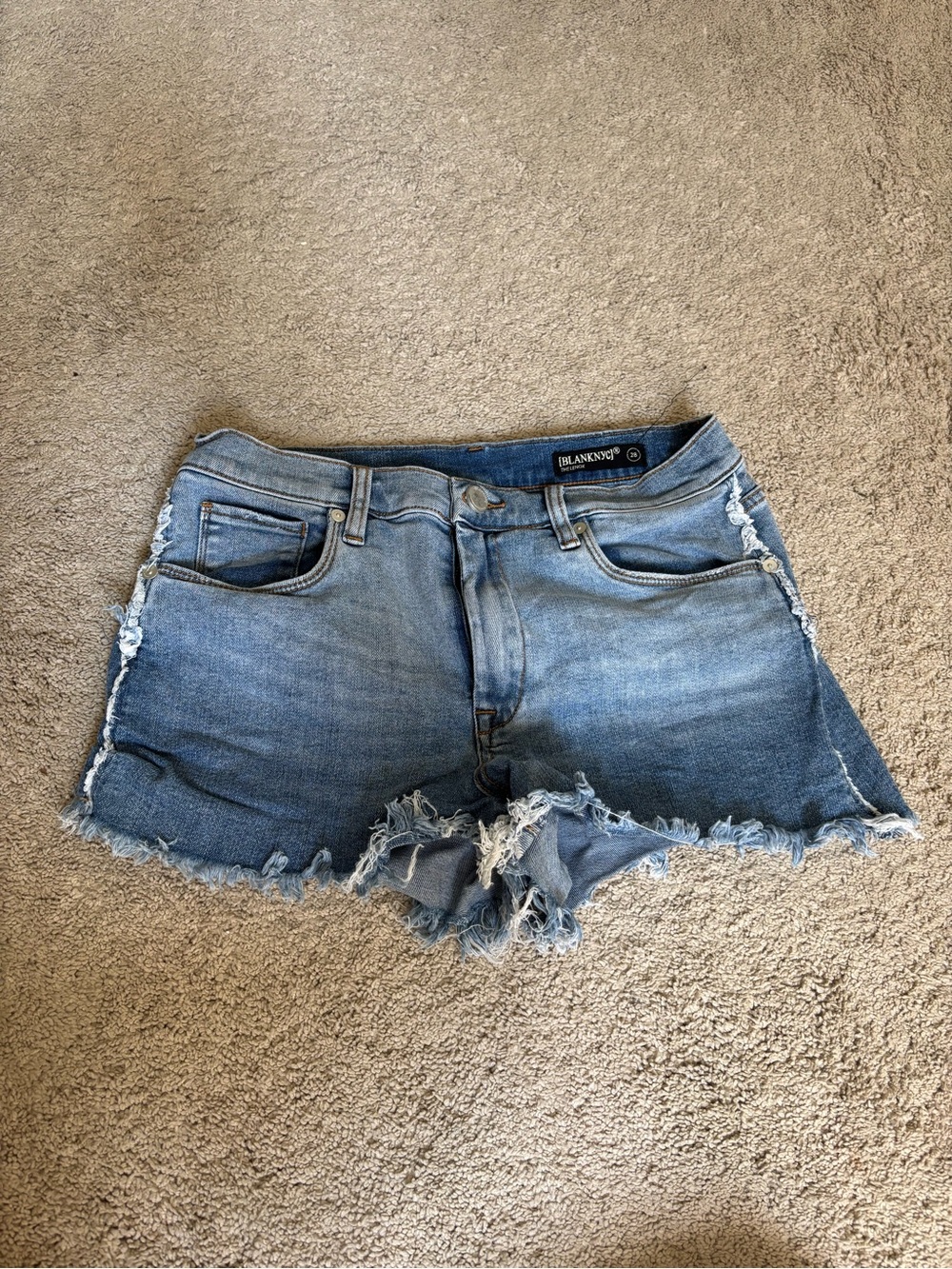 Blank NYC Frayed Ripped Denim Cutoff Shorts - Light Blue